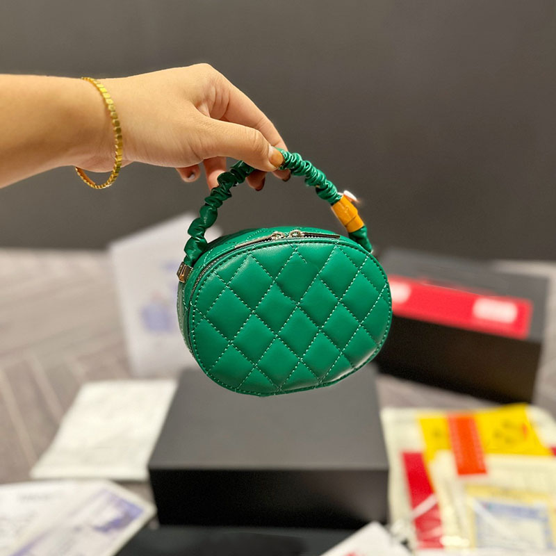 

Mini Women Portable Luxury Designer Cosmetic Bag With Mirror Matelasse Chain Genuine Leather Quilted Small Handbag Fashion Wallet Key Pouch Shell Tote Bag Clutch, Black