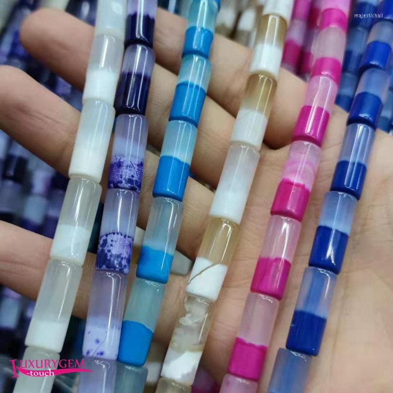 

Beads Natural Multicolor Agates Stone Spacer Loose High Quality 8x20mm Smooth Column Shape DIY Gem Jewelry Making 38cm Wk417