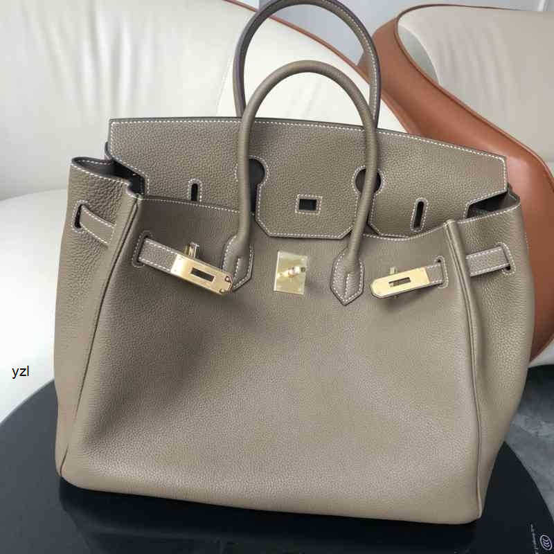 

Designer Tote Handbags Herme Birkins Togo Leather Lychee Pattern Platinum Bag Women's Versatile Hand Lock Banquet 30 / 35 Large Yzl TWRC, Cowboy blue 35 gold and silver buckle re