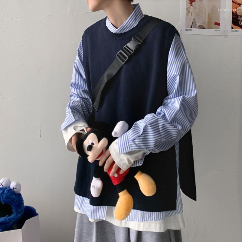 

Men's Vests Autumn Korean Sweater Vest Men's Fashion Casual O-neck Knitted Pullover Men Clothes Streetwear Loose Mens Knitting Sweaters, Sky blue