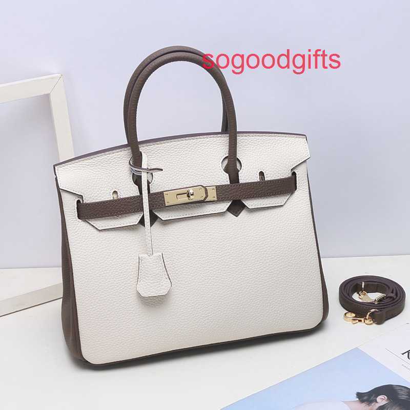 

Designer Bags Herme Luxury Genuine Leather Women's Single Shoulder Handbags Color blocking bag 2022 summer new color contrast lychee grain h, 25 light powder with cherry blossom