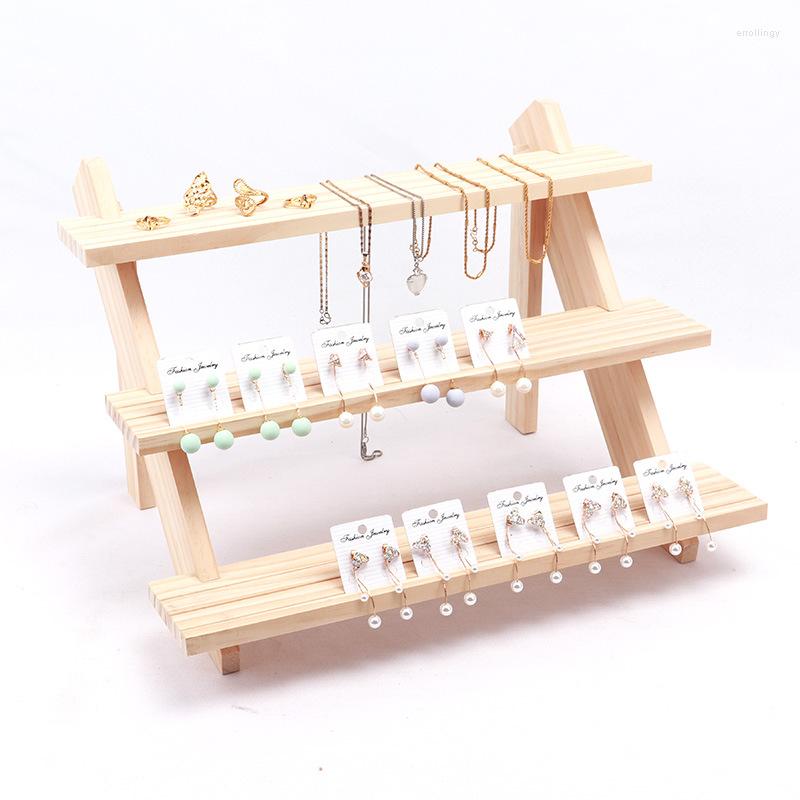 

Jewelry Pouches 2022 N Earring Shelf Display Props Log Stud Rack Storage Wood