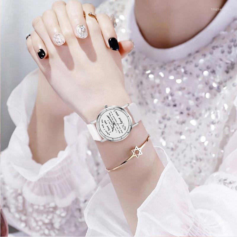 

Wristwatches Valentine Day Unisex Quartz Watches Beautiful Creative Minimalistl Appearance Leather Band I Love You Analog WristwatchWristwat, Black