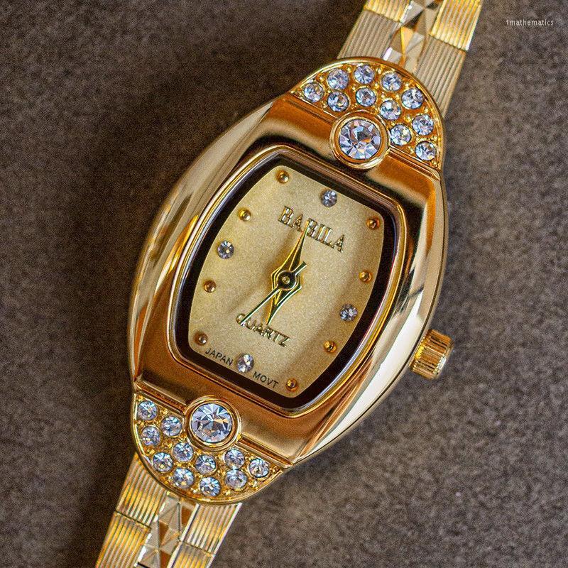 

Wristwatches Quartz Watch Gold Vintage Luxury Women's Wine Barrel Shape Dial Inlaid With Diamond Carving Pattern BraceleWristwatches
