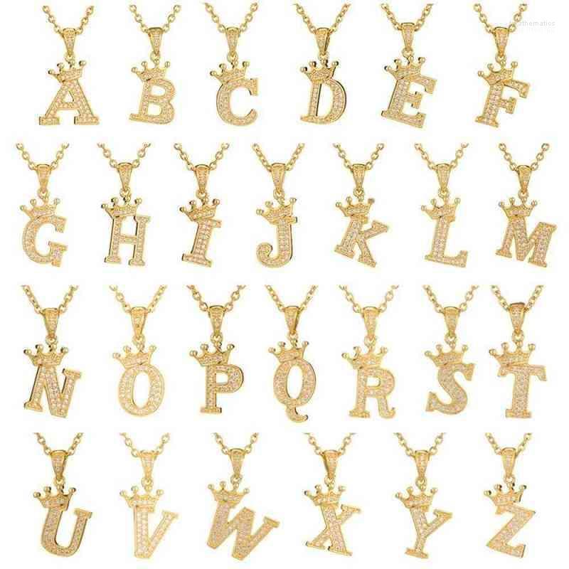

Chains Zircon Alphabet Pendant Necklaces Hip Hop Women Men Gold Chain Queen Necklace Letter Crown Initial