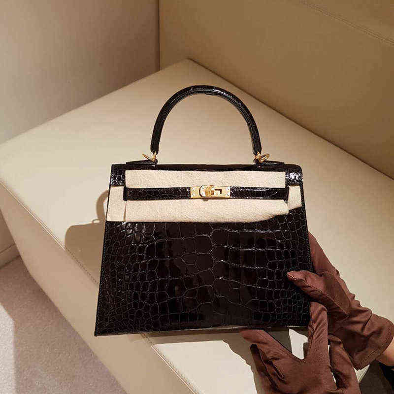 

Designer Herme Handbags Second Generation Kellies 25 Bright Crocodile Mini Platinum Leather One Shoulder Messenger Portable Small Top Layer F8KV, No bag