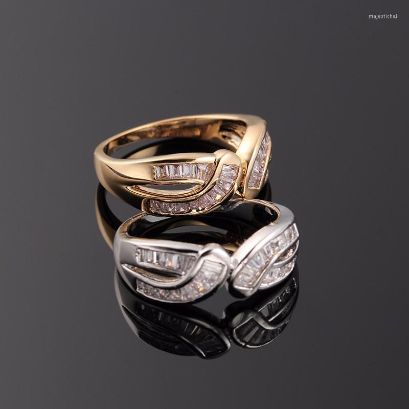 

Wedding Rings R&X Romantic Engagement Bijouterie Gold Cubic Plated Setting China Zirconia Women Anillos Mujer Tension Copper Ring