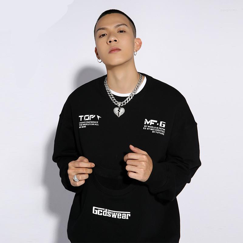 

Men's Hoodies Men's Sweatshirts 2022 Spring Autumn Round Neck Trendy Brand Streetwear Loose Hip Hop Personality Double Neckline, Black
