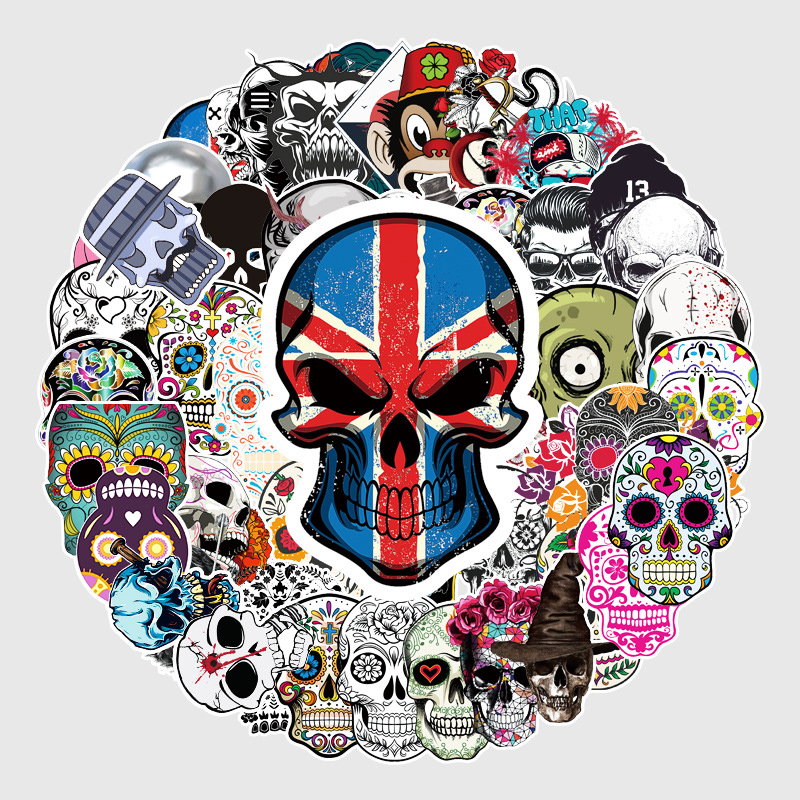 

50pcs Halloween Skull Stickers Dia de Los Muertos Mexican Day of Dead, Multi colors