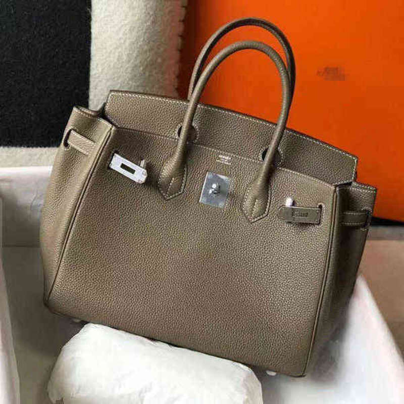 

Designer Bags Birkins Handbags Herme Net Red Same Silver Button Platinum Bag Female Family Classic Leather Large Capacity One Shoulder Kel HMDM, No bag