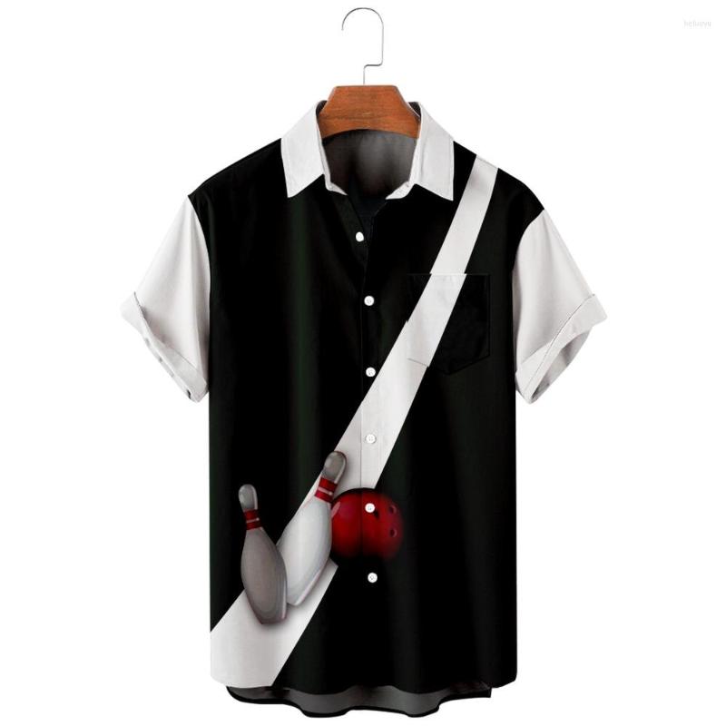 

Men's Casual Shirts 2022 Bowling Vintage Graphic Print Shirt Fashion American Retro Hawaiian Beach Style Men's Summer Pocket, A606-green