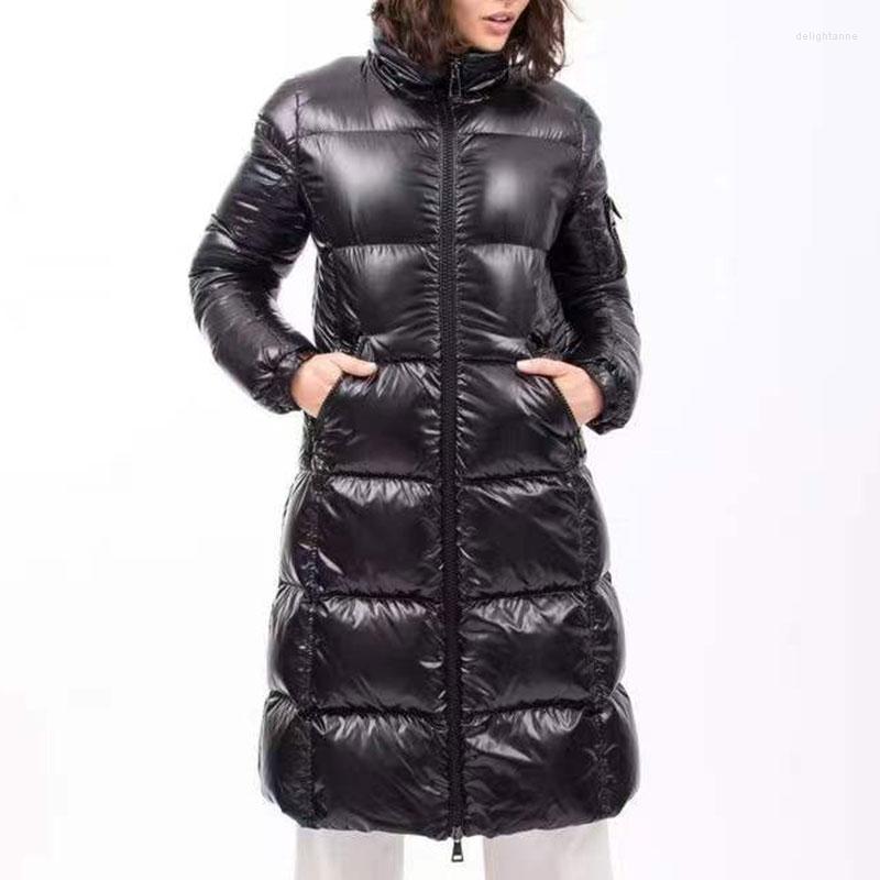 

Women's Down Women Coat Winter Long Zipper Black Jacket Padded Warm Fashion Brand Waterproof Oversized Female Feather Ski Parkas