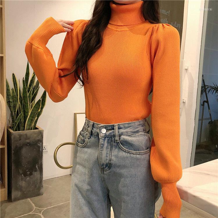 

Women's Sweaters Xiaoxiangfeng Aging Knitted Sweater Autumn Korean Design Sense Bubble Sleeve Temperament High Neck Female, Blue
