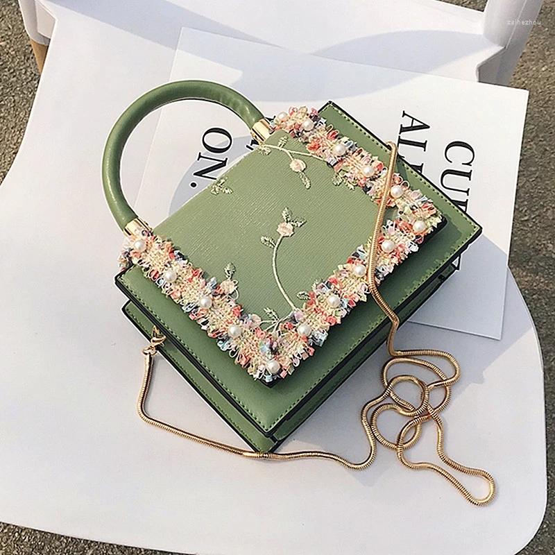 

Evening Bags Design Vintage Flower Lace Handbag Women Crossbody Bag Fashion Gold Chain Ladies Messenger Female Purses, Green