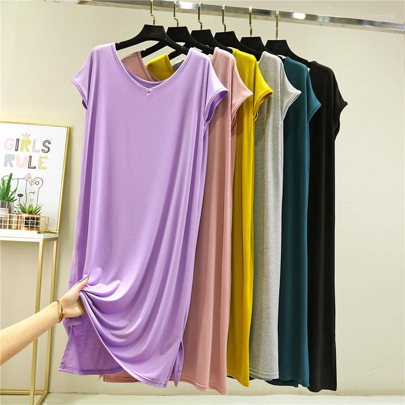 

Women's Sleepwear Modal Nightdress V-neck Women Nightgowns Knee-length Sexy Elegant ShortSleeve Loose Summer Homewear Fashion Leisure, Yellow