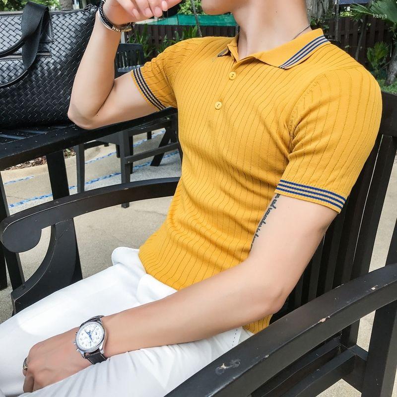 

Men' Polos 2022 Summer Fashion Short Sleeve Polo Shirts Men Clothing Ice Silk Slim Fit Casual Knitted Shirt Homme Mens Lapel Tops S75, 1819 white
