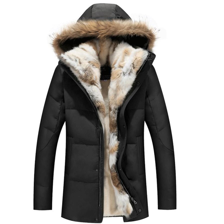 

Winter Down Jackets Mens Fur Coat Hoodies Thick Warm outwear Overcoat Snow Clothes Real Raccoon Fur Collar Rabbit Fur Linner S-5XL208y, Black
