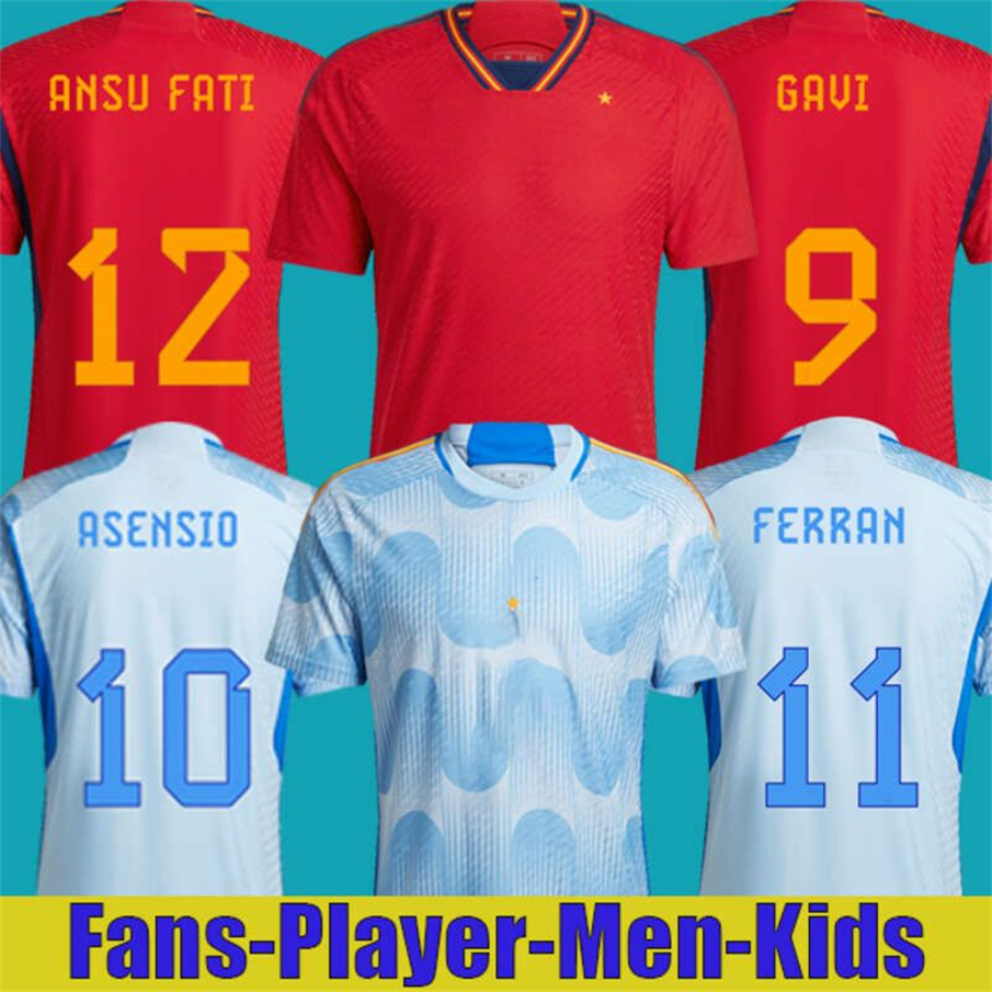 22 23 Maillots de football de la Coupe du monde ANSU FATI ASENSIO MORATA FERRAN KOKE GAVI AZPILICUETA C.SOLER RAMOS fans version joueur équipe na