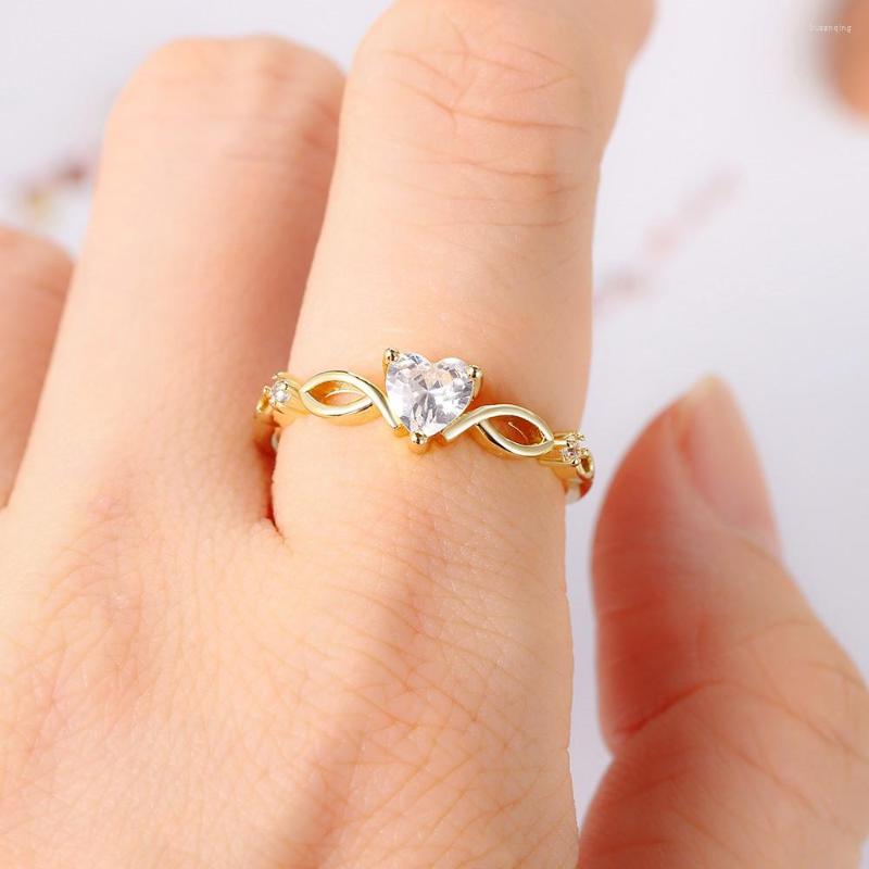 

Wedding Rings Heart Ring For Teen Girls Moissanite Gold Color Promise 2022 Fashion Women Korean Style Jewelry Aesthetic KAR346