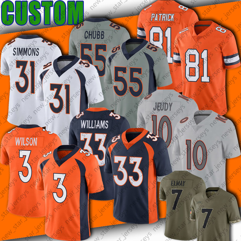 

3 Russell Wilson Football Jersey Melvin Gordon III Courtland Sutton Alex Singleton Jerry Jeudy Jerseys Denver Broncos DreMont Jones Patrick Surtain Kendall Hinton, Man custom jersey (ym)