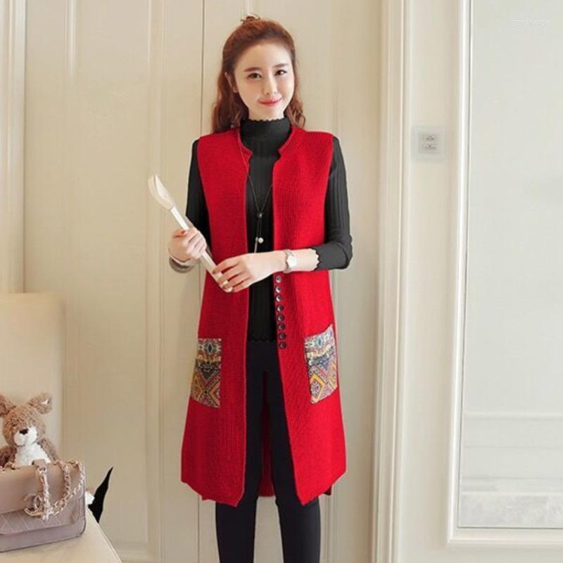 

Women' Vests Fashion Spring Autumn Loose Slim Knitted Female Long Solid Sweater Cardigans Ladies Casual Elegant Pockets Vest Coat, Black