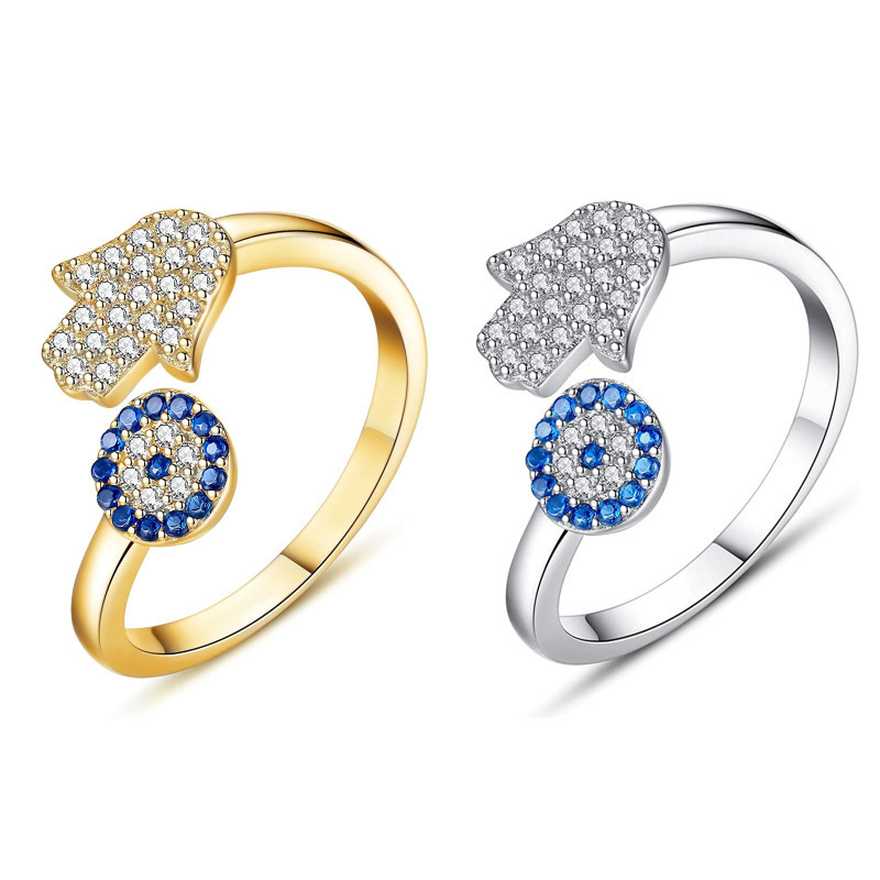 

Evil Eye Ring 14k Gold Plated Zircon Blue Gemstone Ringds for Women Adjustable Fashion Jewelry Gift