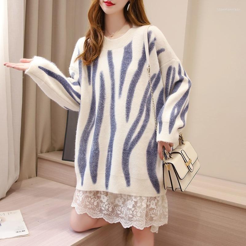 

Women's Sweaters White Striped Sweater Women Winter Pullovers Oversized Vintage Loose Long Ladies Streetwear Pull Femme 2022, Green
