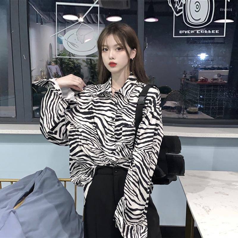 

Women's Blouses Women Turn-down Collar Long Sleeve Shirts Womens Zebra Striped Spring Clothes Elegant Loose Fashion Style For Ladies