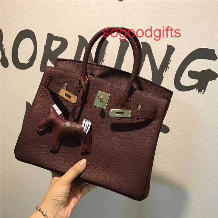 

Designer Bags Herme Luxury Genuine Leather Women's Single Shoulder Handbags New women's bag fashion lychee pattern top layer cowhide Portabl, Bordeaux red 25