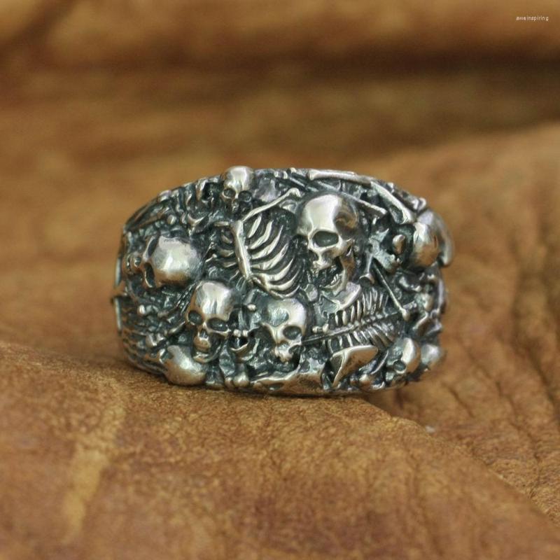 

Cluster Rings 925 Sterling Silver Skulls Grave Ring Mens Biker Rock Punk TA257 US Size 7 To 15