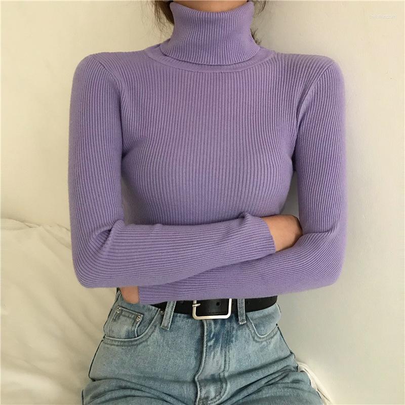 

Women's Sweaters Solid Color Turtleneck Knitted Bottoming Shirt Women's Autumn Winter 2022 Slim 15-Color Basic Sweater 121406WYA, White