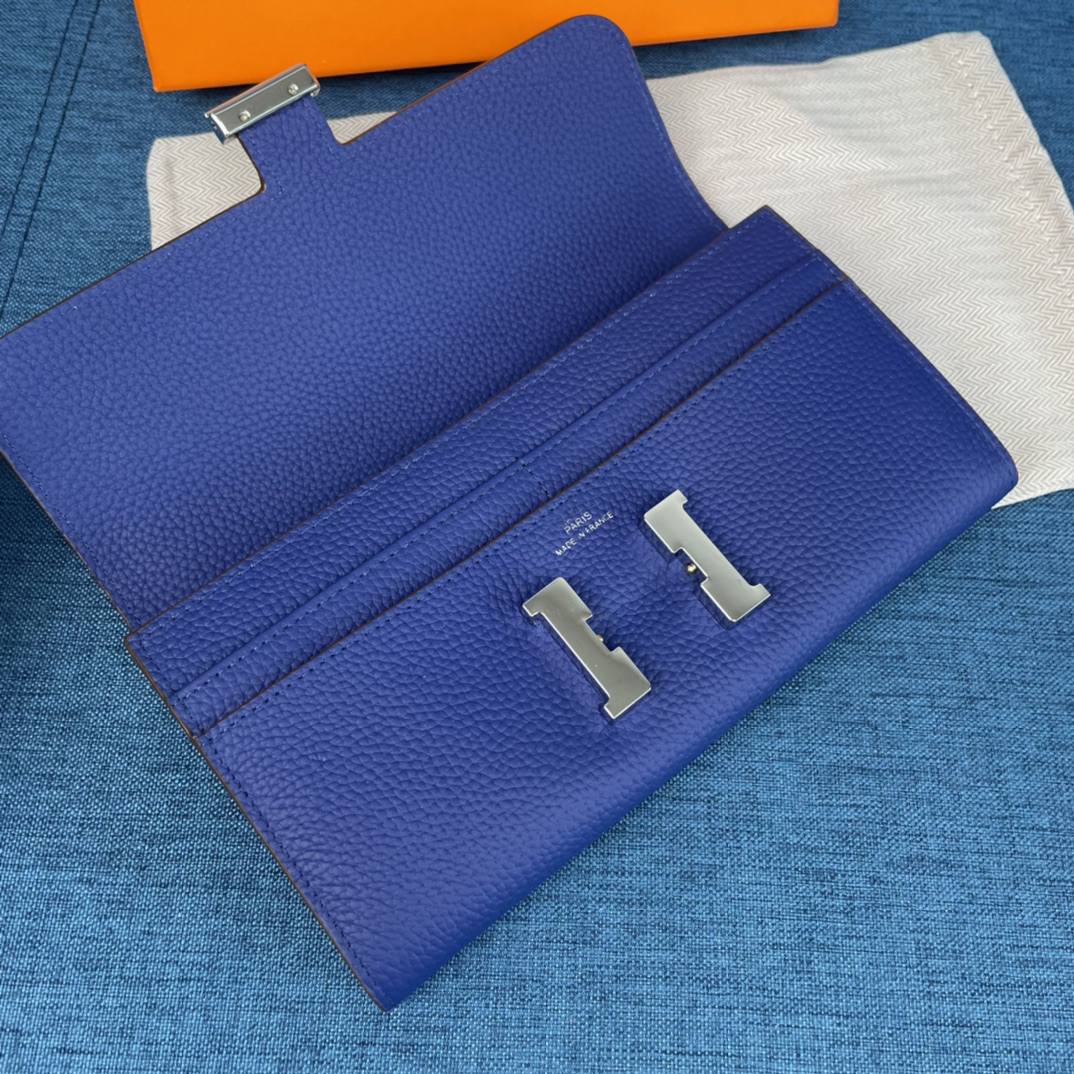 

9A Designer Long Purse Genuine Togo Leather Silver Metal Inside A Zipper Bag with 12 Slots 2022, Blue