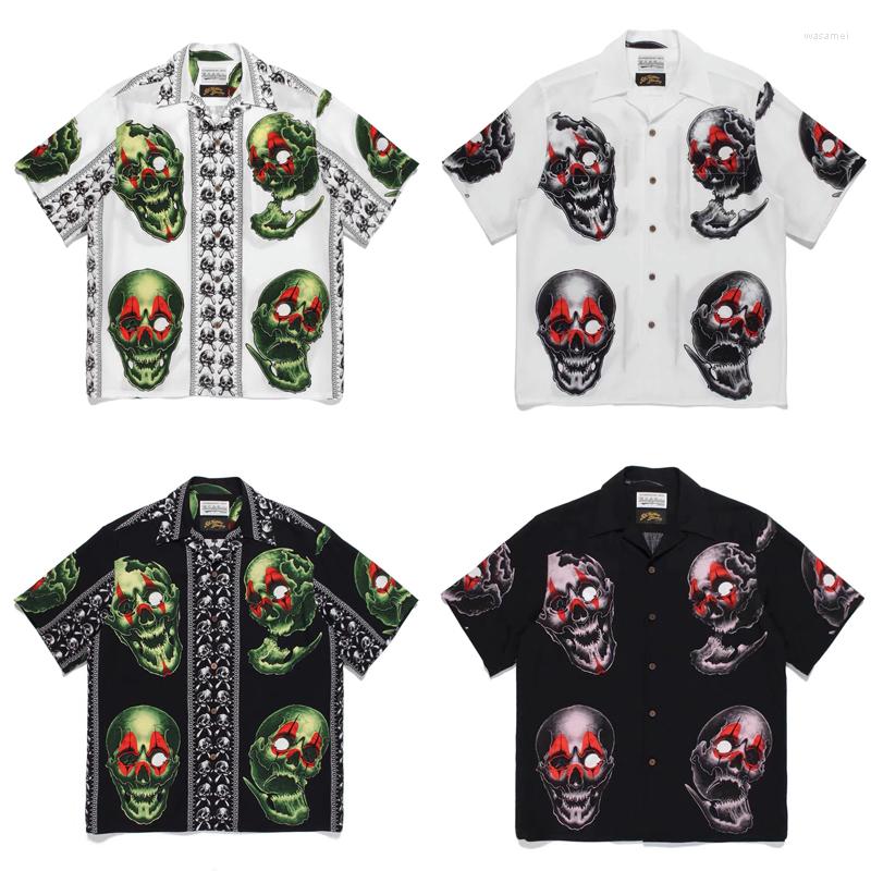 

Men' Casual Shirts Est WACKO MARIA Short Shirt Men Women High Quality Tattoo Skull Print Vintage Hawaii Beach Sleeve