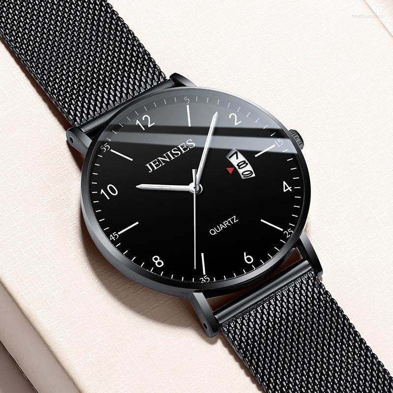

Wristwatches JENISES Fashion Ultra-thin Mens Watches Simple Wristwatch Clock Stainless Ssteel Mesh Belt Quartz Men Watch Calendar, Js8012g-12