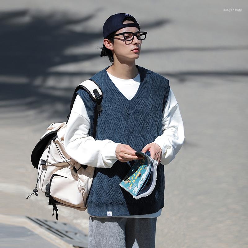 

Men's Vests Hong Kong Style Sweater Man Wear V-neck Knit Sleeveless Men Woven Texture Vintage Fall Versatile Vest, Black