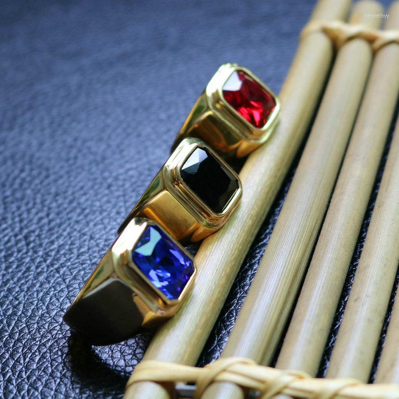 

Wedding Rings Stainless Steel Ring For Men Gold Mirror Glass Stone Titanium Jewelry