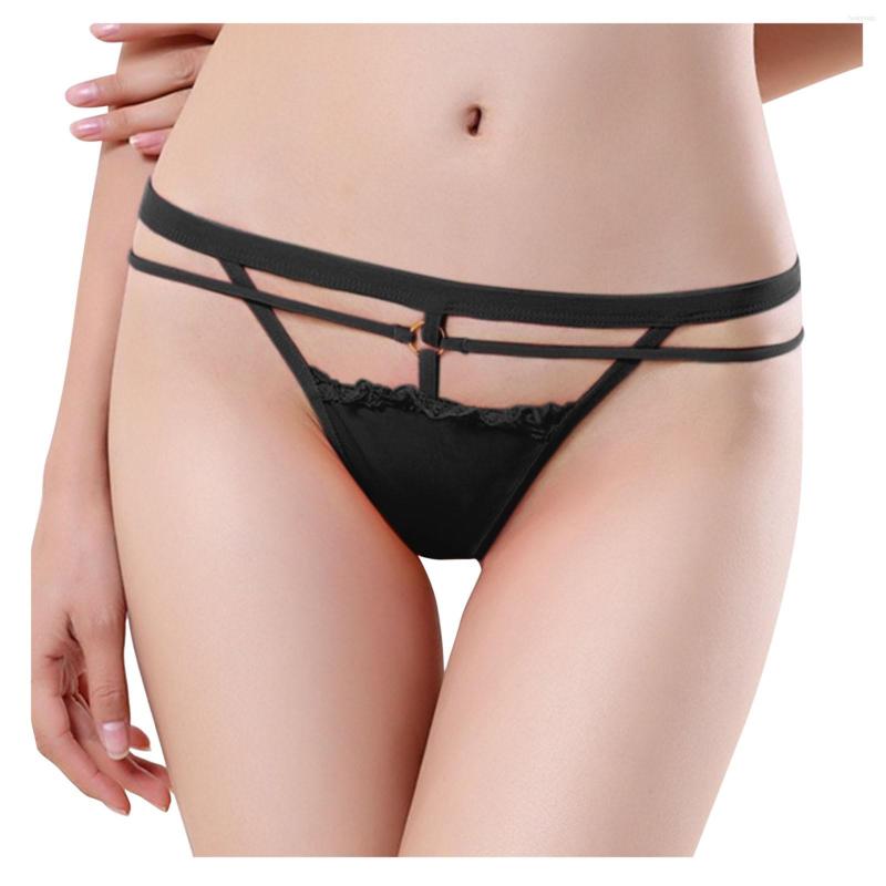 

Women's Panties Women's Sexy Lingerie G-string Low Waist Ribbon Full Transparent Briefs Sensual Woman Lace Underwear Thong, Black