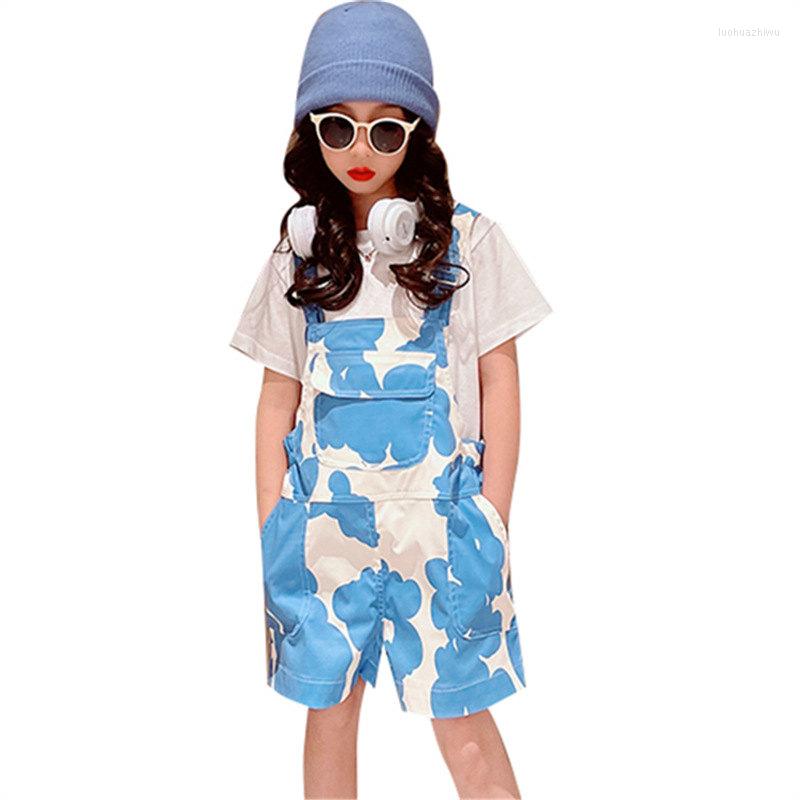 

Clothing Sets Fashion Girls Summer Arrival Blue Camouflage Suspender Shorts T Shirts Two Pieces Children's Costume Outfits