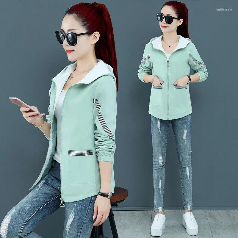 

Women' Trench Coats Short Women' Windbreaker Jacket 2022 Spring And Autumn Style Lining Coat Hooded Zipper Female L152, Pea green color