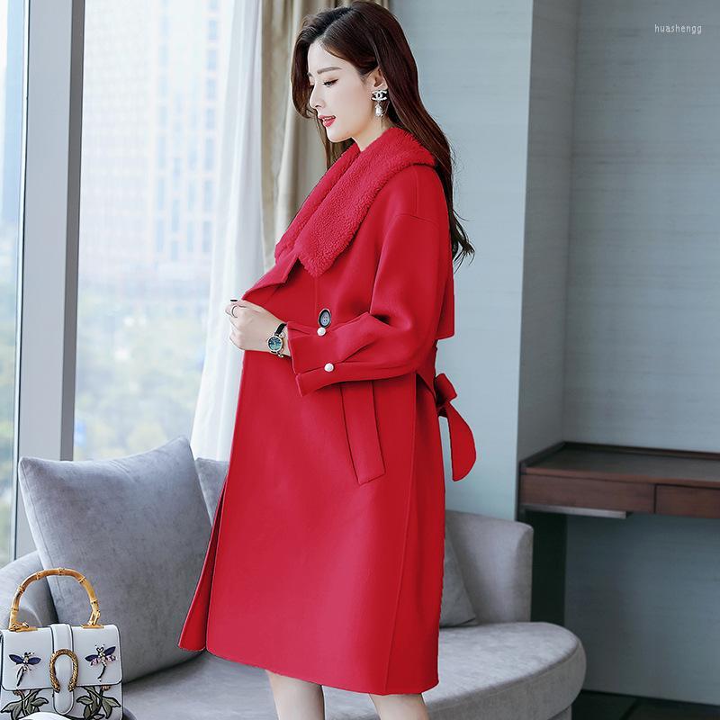 

Women' Wool Women' & Blends Winter Woman 2022 Long Thick Double Sided Windbreaker Cashmere Coat 2 Style Jacket And Vest, Beige