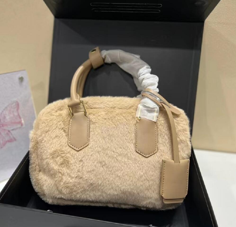

Designer Womens Shoulder Bags Winter Plush Bowling Handbag Fashion Zipper Leisure Women Wool Furry Fluffy Cross Body Handbags Wallet, Khaki