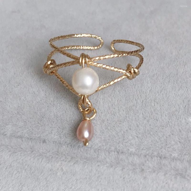

Cluster Rings Handmade Natural Pearl Adjustable Ring Gold Filled Jewelry Birthday Gift Boho Anillos Mujer Bague Femme For Women