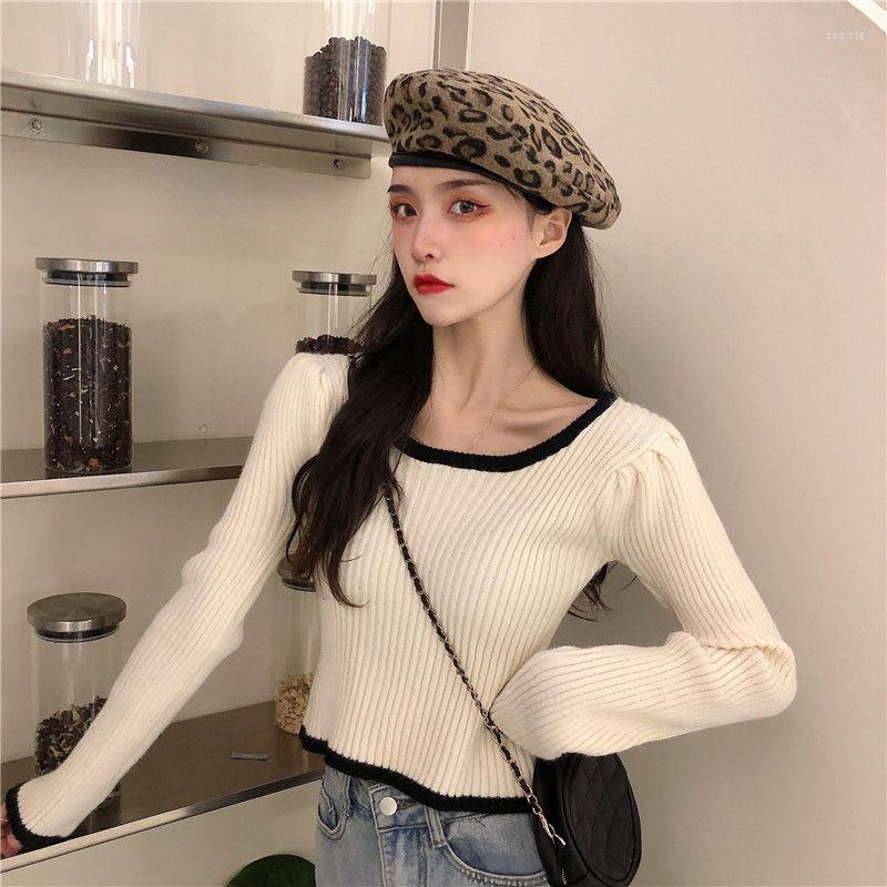 

Women' Sweaters Woman Pullover Knitwear Autumn Winter White Round Neck Slim-Fit Tops Vertical Short Long Sleeve Femme Chandails, Pink