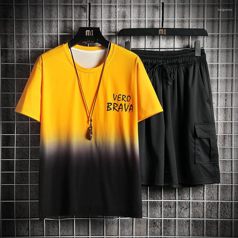 

Men's Tracksuits Men's Casual Men T-shirt Two-piece Summer Hip Hop 2022 Mens Short Sleeve Pants Harajuku Male Suit Clothes Japanese, Dw951 yellow black