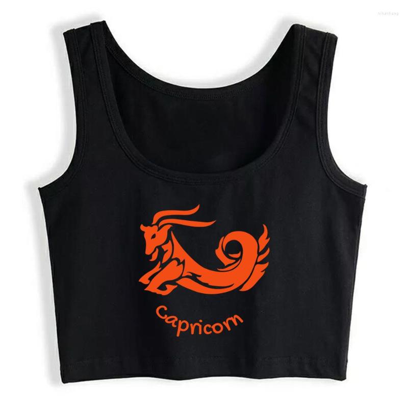 

Women' Tanks Steenbok Creatieve Patroon Crop Top Vrouwen 12 Constellation Afdrukken Tank Zomer Mouwloze Slim Fit Sport Vest, Black