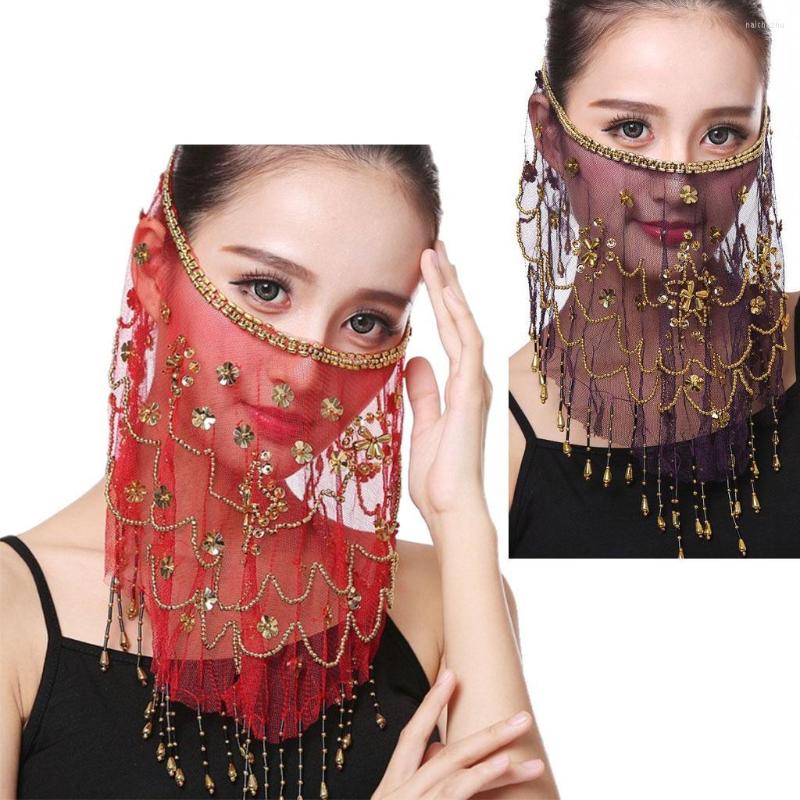 

Stage Wear Belly Dancer Veil Accessories Chiffon Halloween Face Dress Up Beautiful With Sequins Dancing Sequin Fringe, Purple