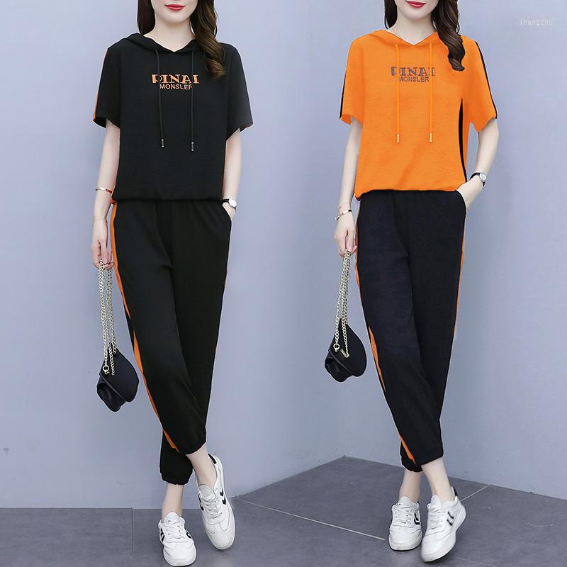 

Women's Two Piece Pants Summer Fashion Suit Temperament Harlem Two-piece Set Fashionable Ensemble Femme Survetementsummer Costumes For Women, Black