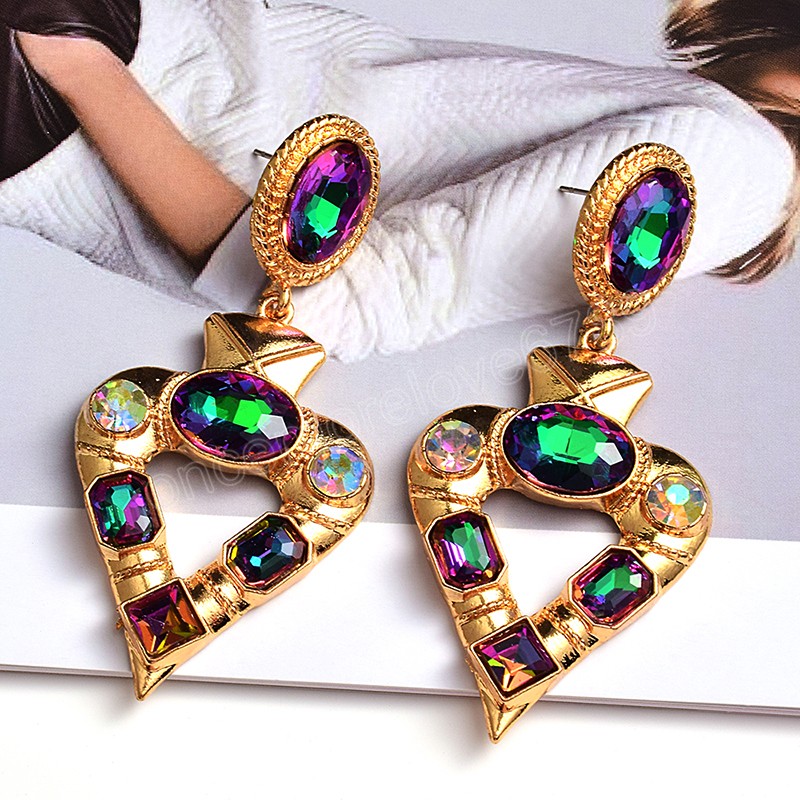 

Statement Long Metal Colorful Crystal Dangle Drop Earrings Fashion Jewelry Accessories For Women Heart Earring