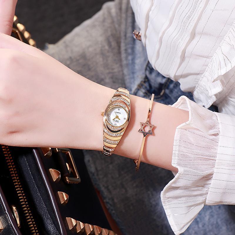 

Wristwatches Luxury Diamond Small Dial Steel Belt Bracelet Watches For Women Crystal Analog Quartz Relogio Feminino Clock GiftWristwatches, Gold