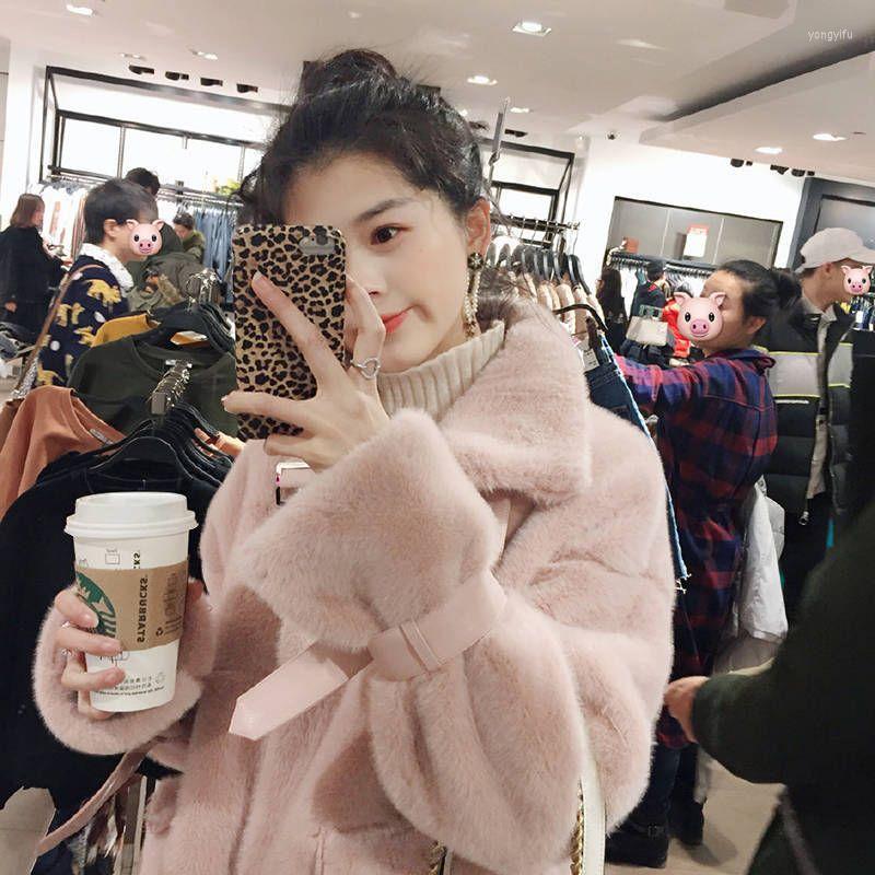 

Women' Trench Coats Fur Women Autumn Winter Imitation Mink Plush Coat Small Plus Velvet Thick Jackets Korea Fashion Beautiful Casual, White